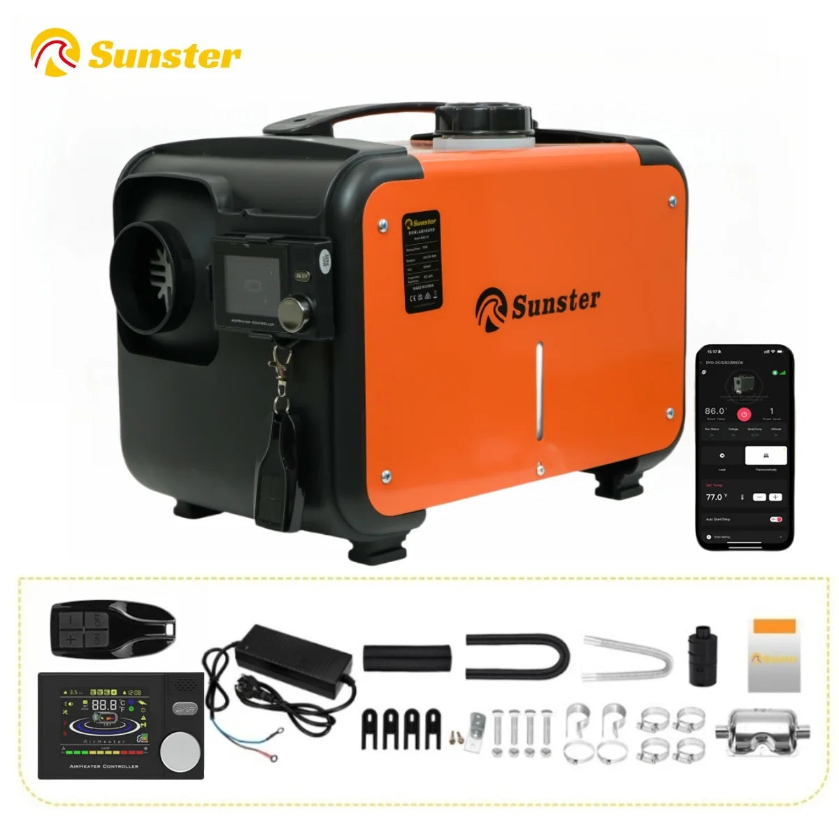 8KW 12V 24V 220V AC&DC universal Diesel Air Heater w/bluetooth App,constant temperature,24h timer Parking Heater for Van Camping