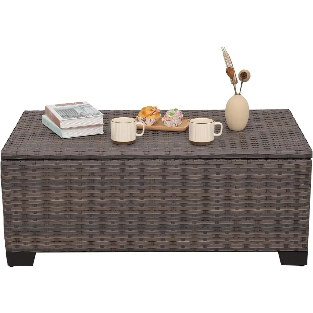 Outdoor Patio Storage Coffee Table with Wicker Design and Box Furniture