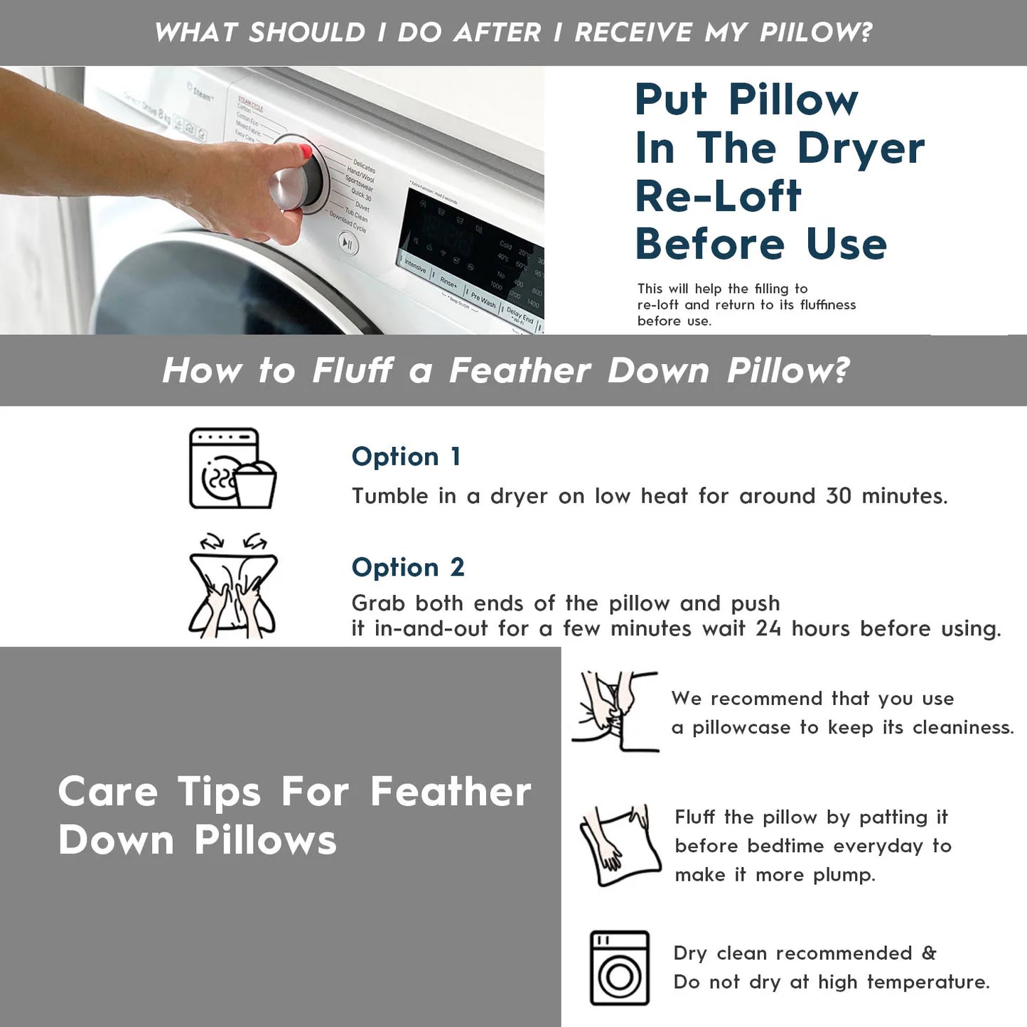 2pcs 90% Goose Feather Down Pillows, Hotel Pillows for Sleeping, Breathable Cotton Cover, Fluffy Support Back, Stomach Sleepers