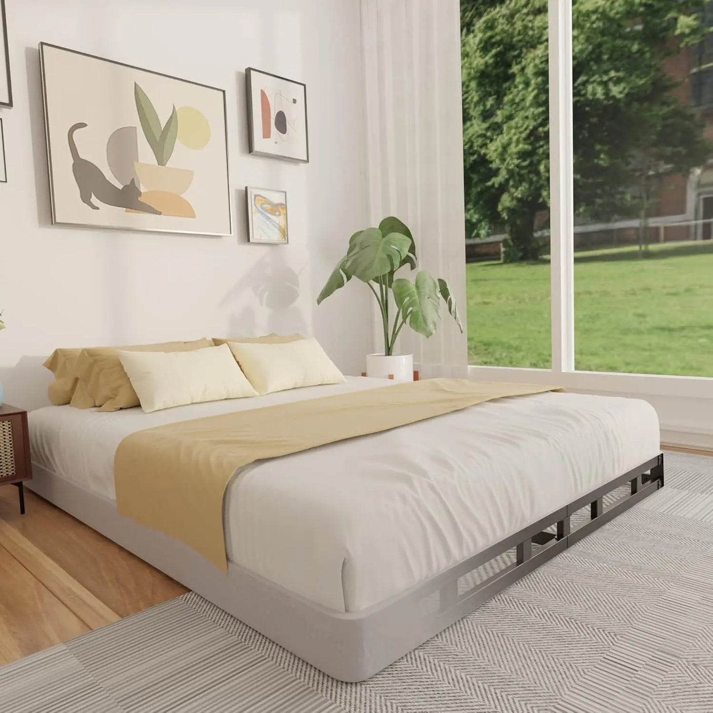 Spring 4 Inch, Low Profile King Size Box Spring Only, Heavy Duty Mattress Foundation Metal Bed Base with Fabric Cover,