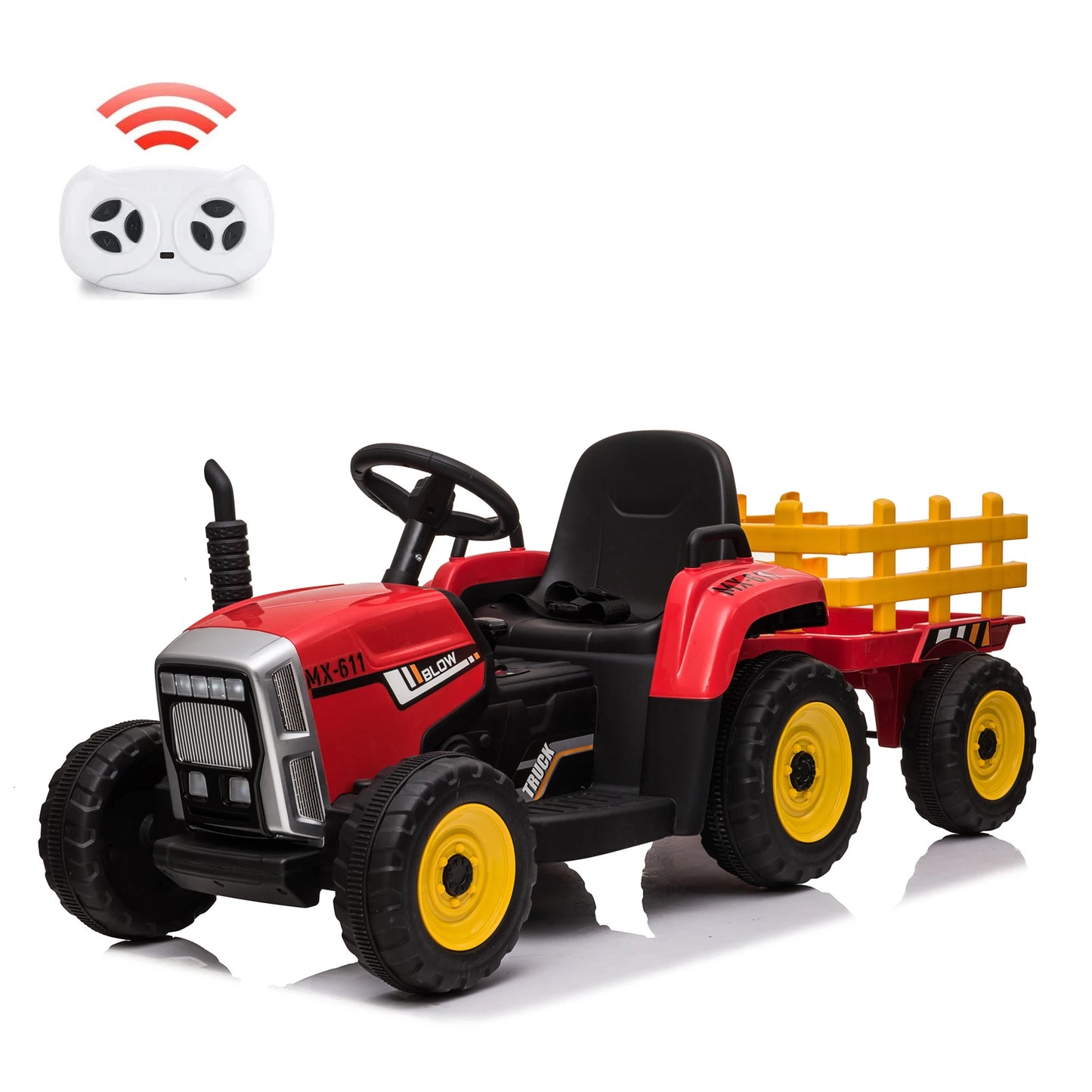 12V Kids Ride On Tractor with Trailer & Remote Control Electric Vehicle Car 2+1 Gear Shift,Music for 3-6 Years Children 25W