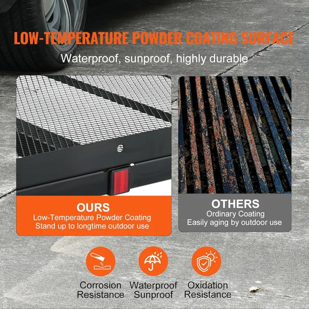 Hitch Mount Cargo Carrier, 45.3" x 25.6" Iron Cargo Rack with Folding Ramp, Stabilizer & Straps, 500 lbs Mobility Scooter Carri