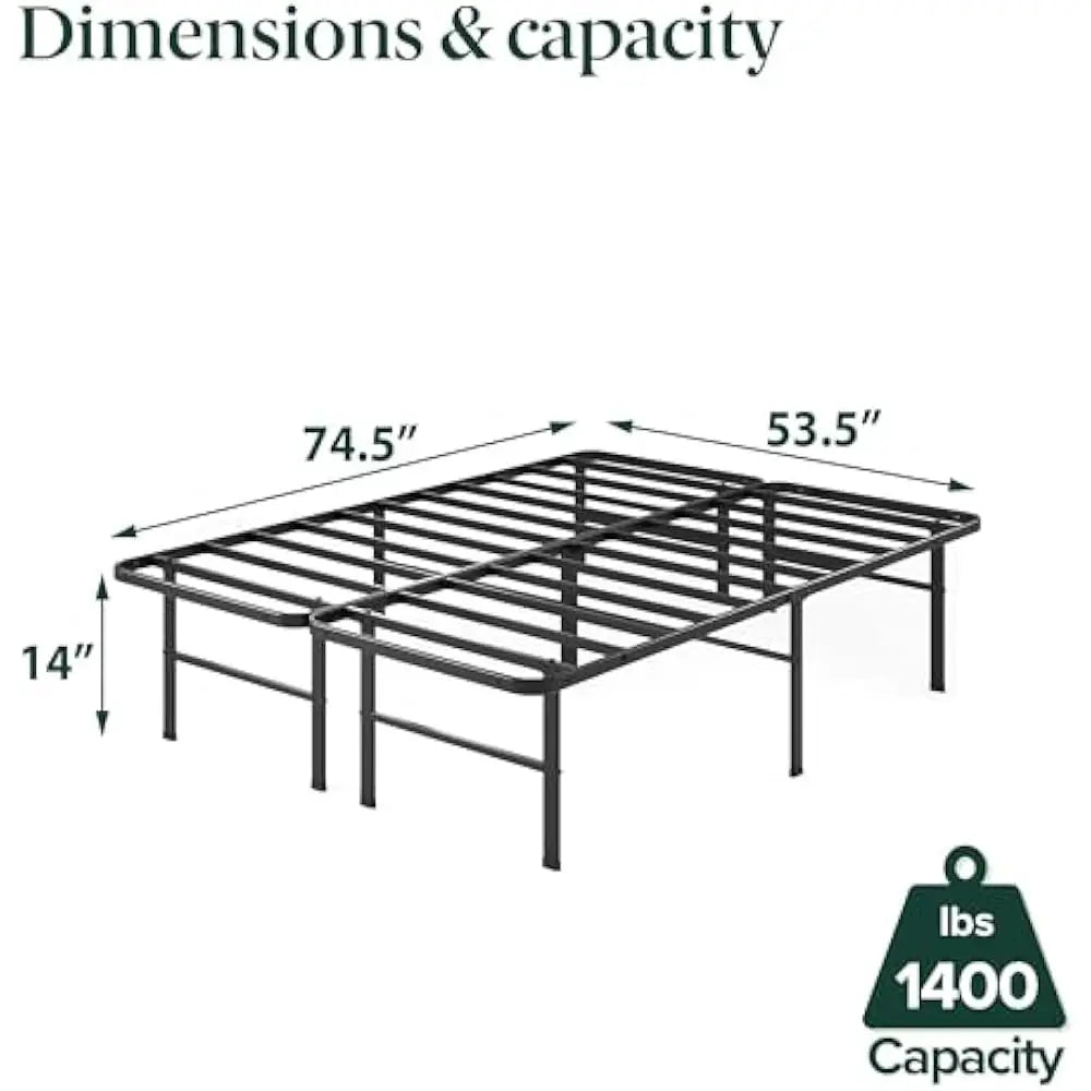 14in Full Size Metal Bed Frame, Quick Assembly SmartBase® Mattress Foundation, Heavy Duty Sturdy Steel with No Box Spring Needed