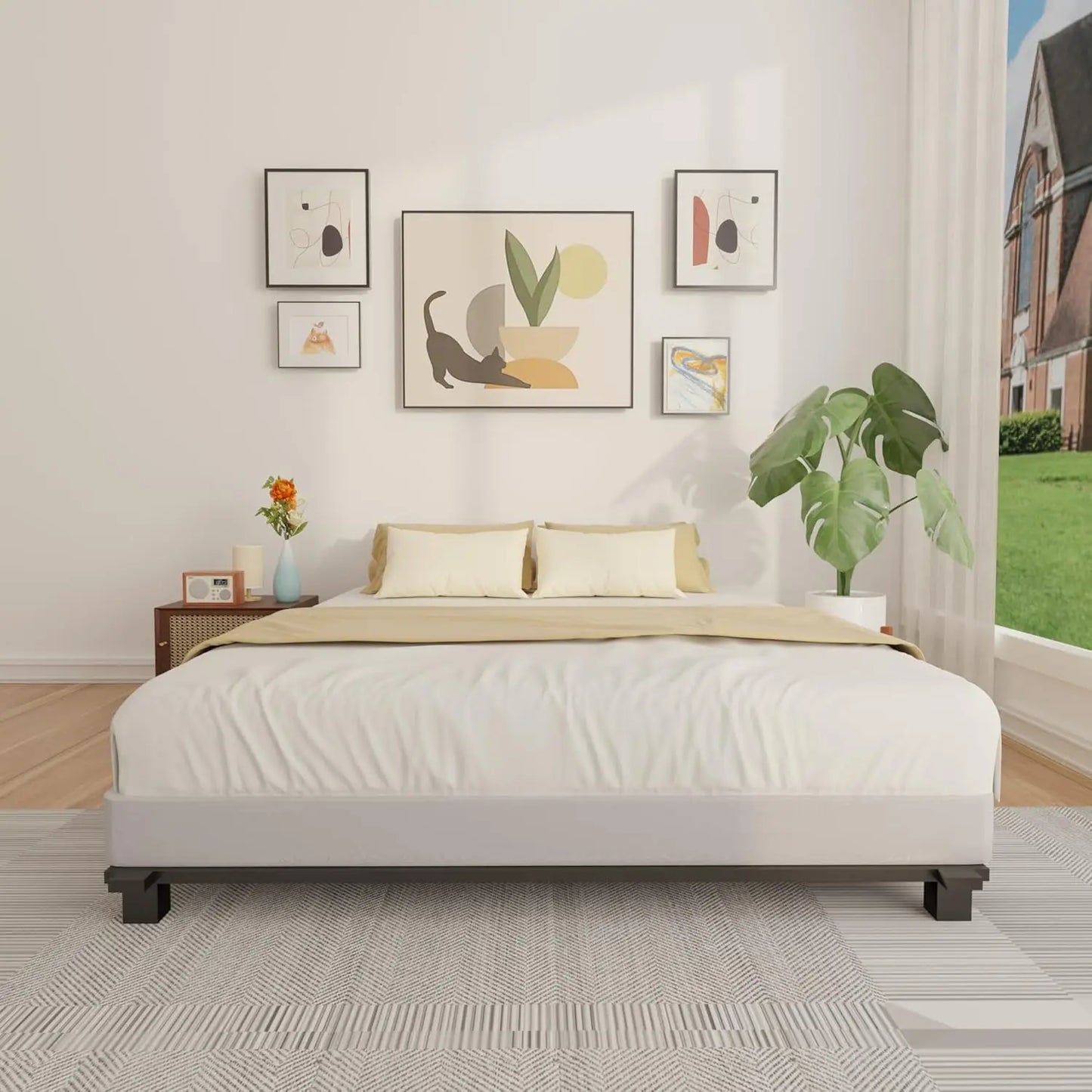 Spring 4 Inch, Low Profile King Size Box Spring Only, Heavy Duty Mattress Foundation Metal Bed Base with Fabric Cover,