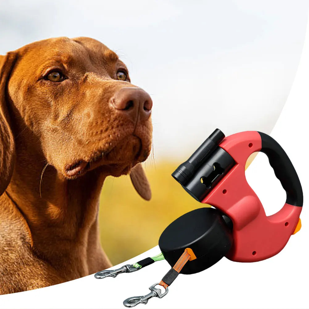 Double Headed Dog Leash Traction Rope 360 Degree Swivel Dog Walking Leash with LED Light Retractable Dog Leash for 2 Dogs
