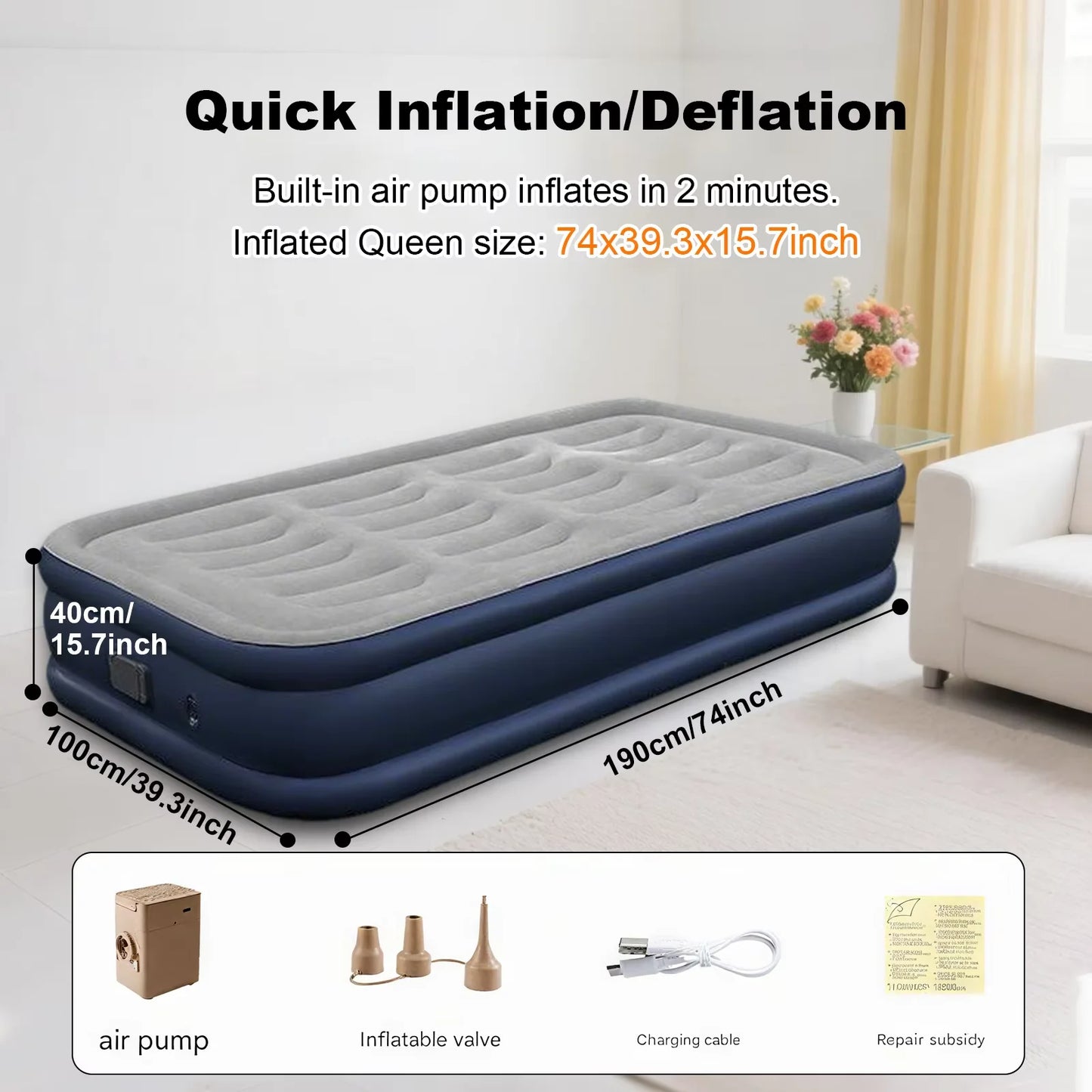 200x150x40cm Automatic Inflatable Mattress Camping Home Built-In Pump Bed Thickened For Indoor Outdoor Rest Lazy Sleeping Mat