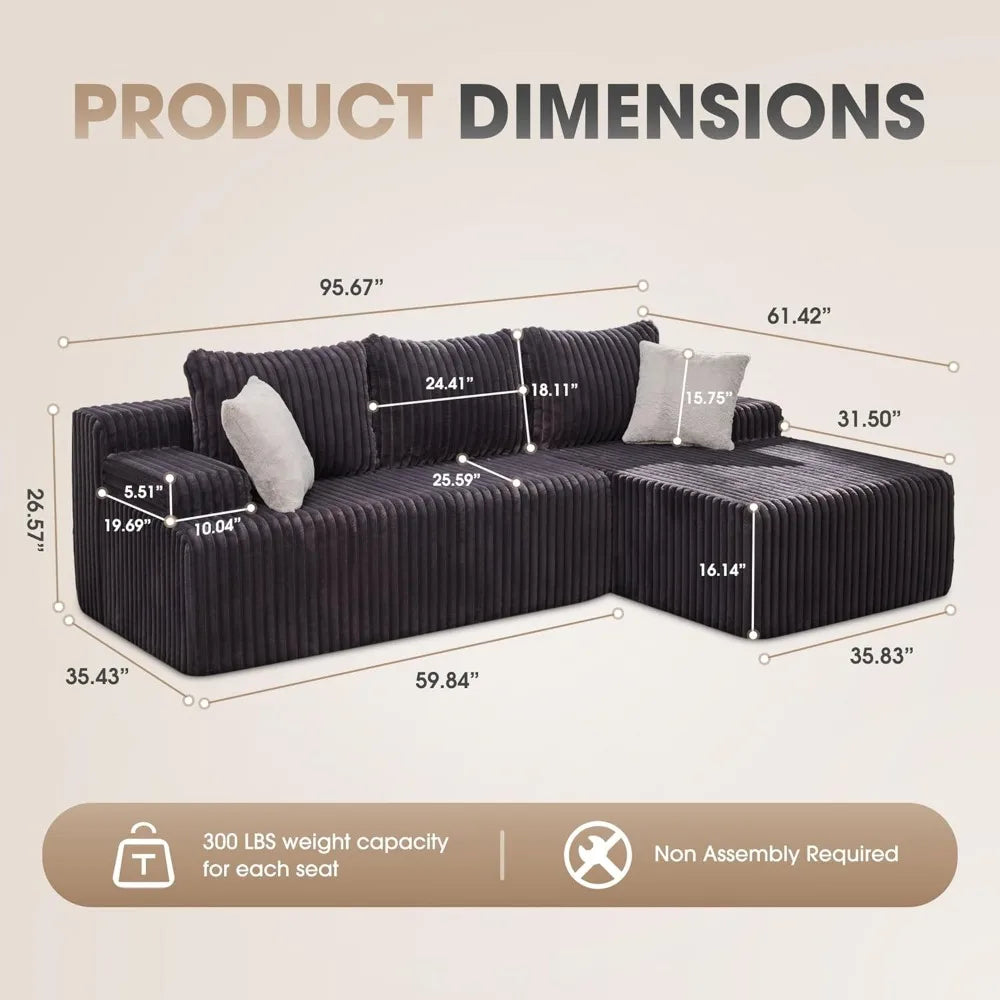 Modular Sectional Sofa Couches L-Shape Couch Modular Sofa Memory Foam Sectional Couches, Cloud Couch with Oversized Chaise