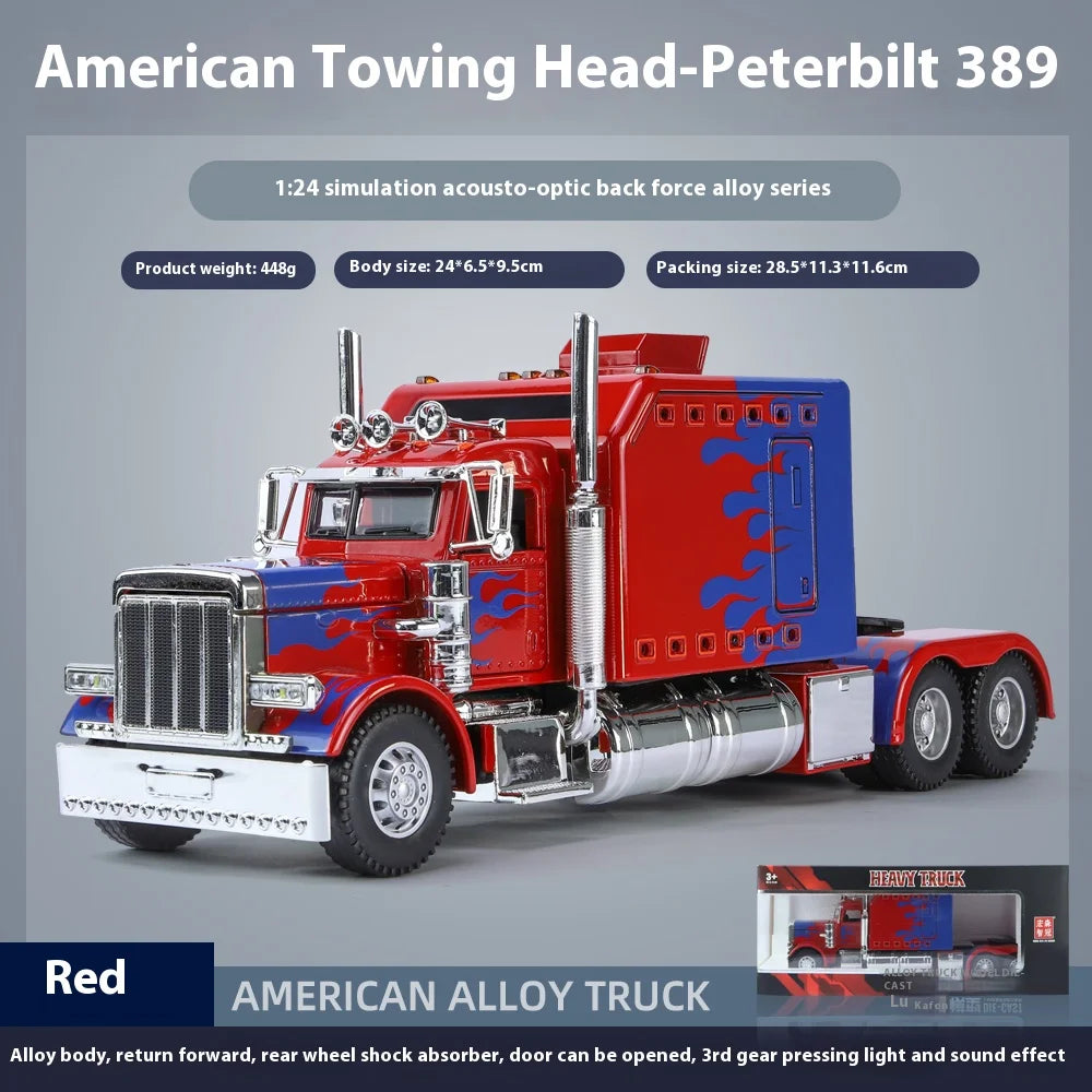 1:24 Peterbilt 389 alloy car model, with lighting and simulated sound effects,Toy Trucks for Boys gift