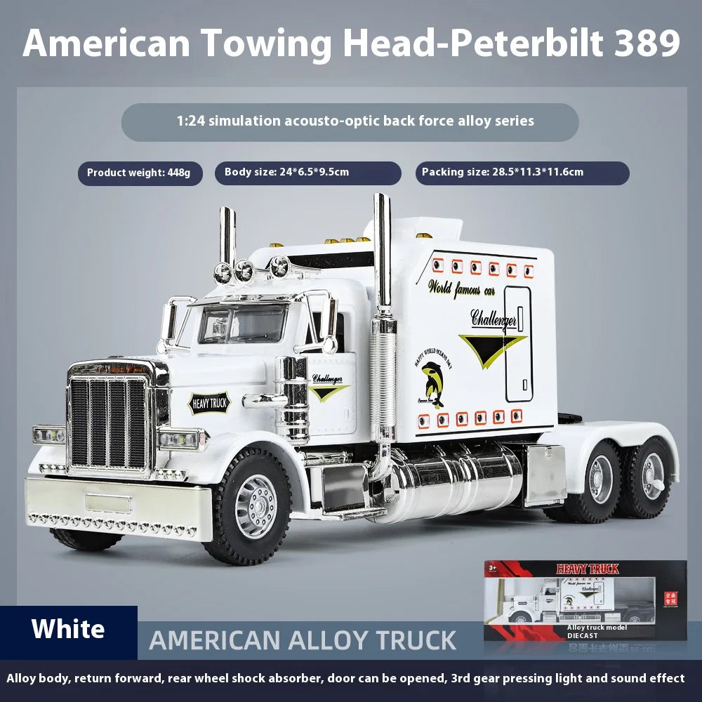 1:24 Peterbilt 389 alloy car model, with lighting and simulated sound effects,Toy Trucks for Boys gift