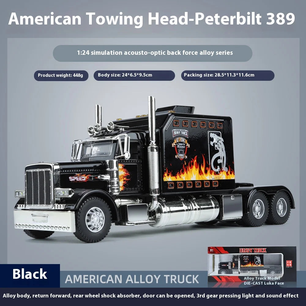 1:24 Peterbilt 389 alloy car model, with lighting and simulated sound effects,Toy Trucks for Boys gift