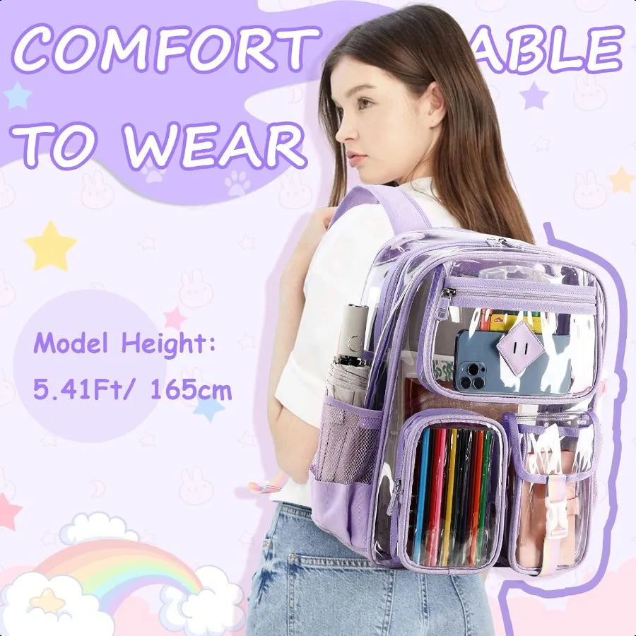 Clear Backpack for SchoolHeavy Duty PVC Transparent Bookbag for Girls Stadium Appd See Through Backpack