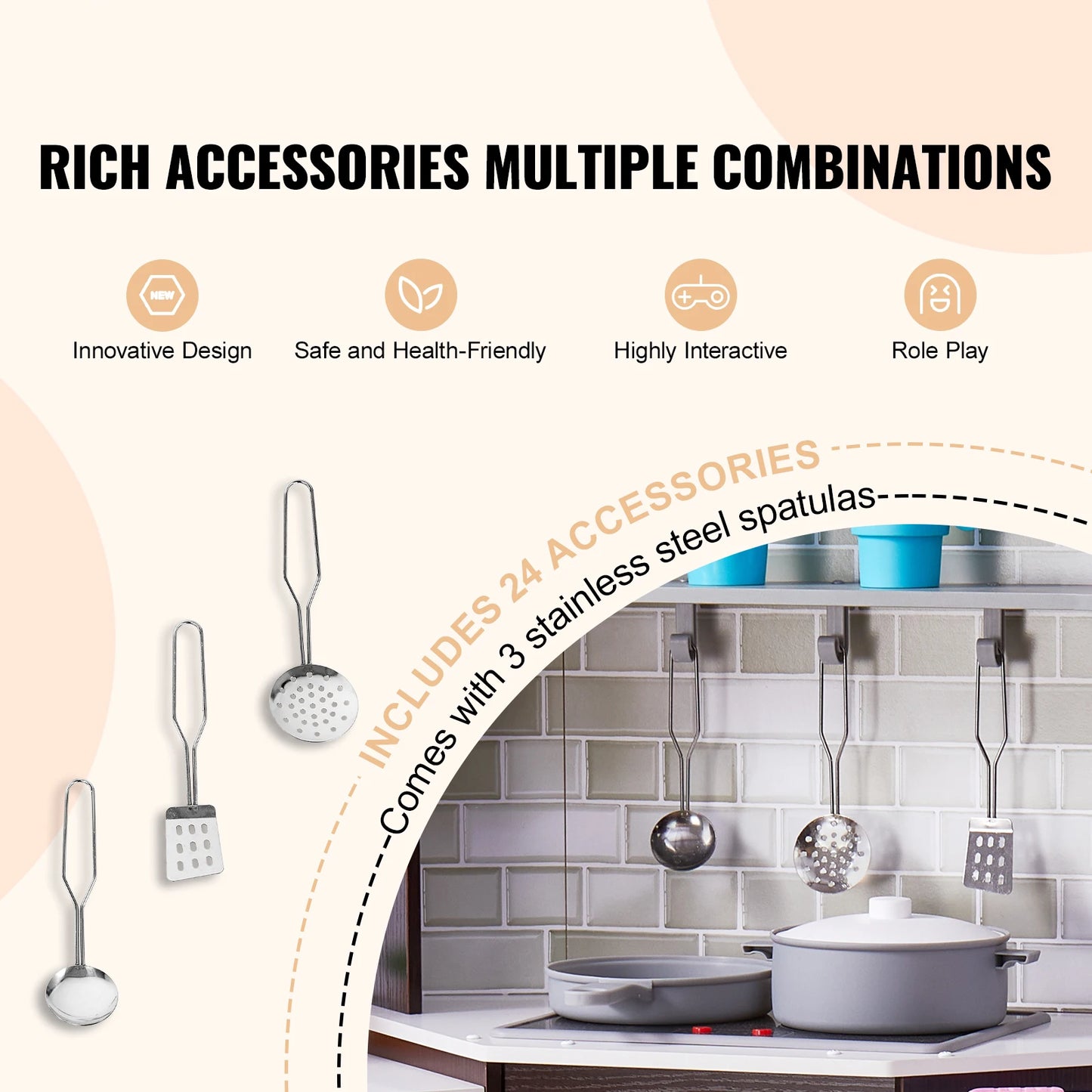 SucceBuy Play KitchenToys Set Children Kitchenware Accessories with Ice Maker for Kids toys Preschoolers Girls Birthday Gifts