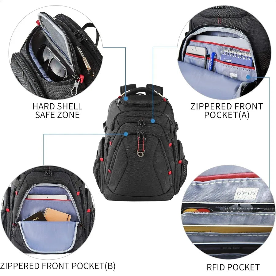 Travel Laptop Backpack 17.3 Inch XL Computer Backpack with Hard Shell Saferoom RFID Pockets WaterRepellent Busin College Daypac