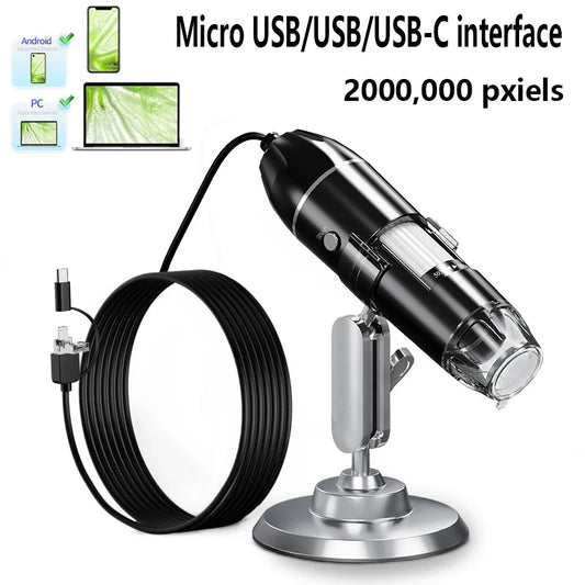 1600X Digital Microscope 3in1 TypeC USB Professional Electronic Microscope With 8LED Endoscope Camera Magnifier For Soldering