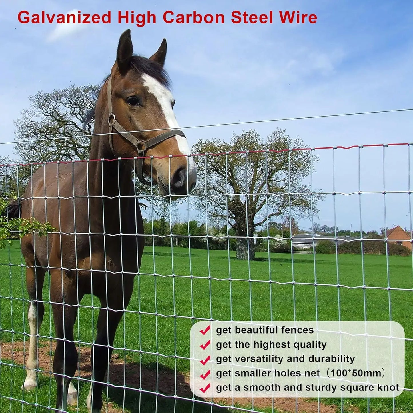 Heavy Duty Farm Fence 4x100FT, 2x4 Inch Mesh, Durable No-Climb Horse Fencing for Cattle, Goats,Sheep,Large Dogs