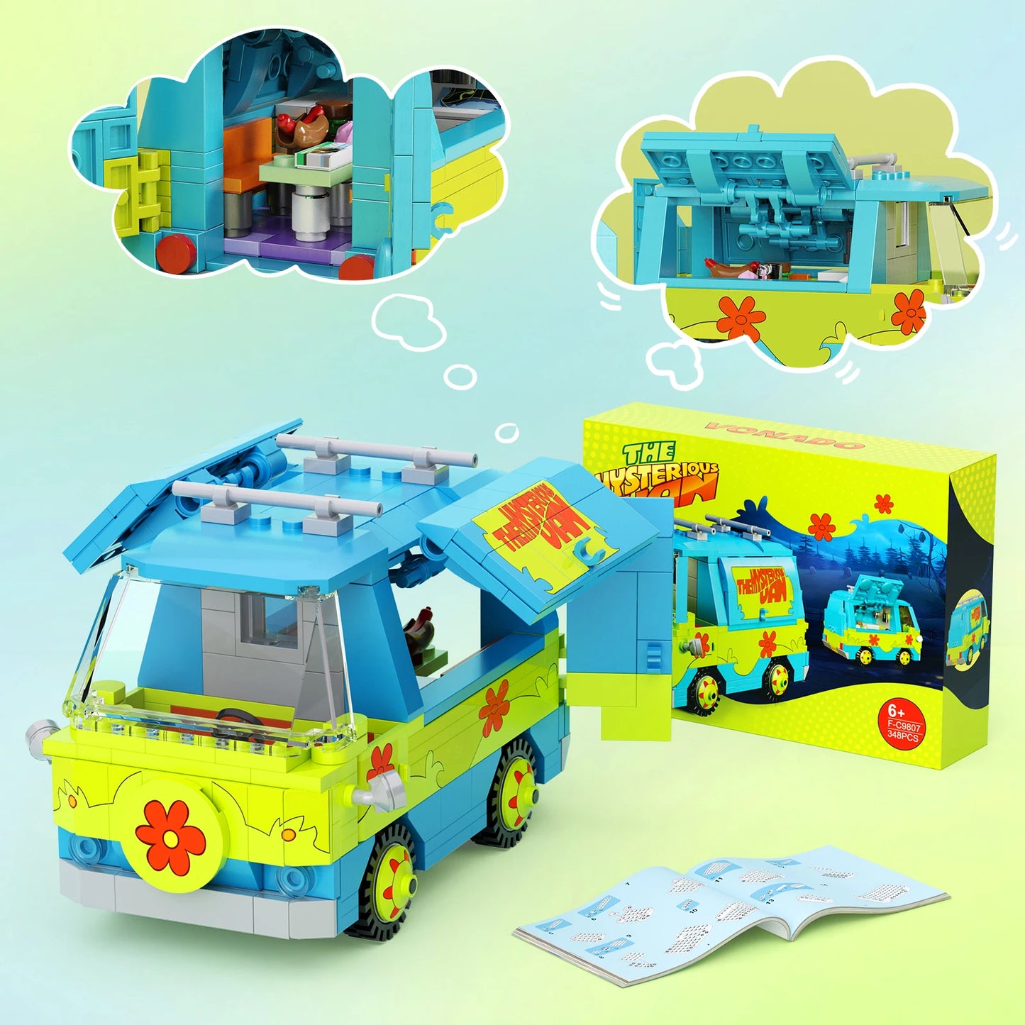 320PCS Mysteryed Machine Car Model Kit Building Blocks Movie Scooed Doo Panel Van Cartoon Vehicle  Bricks Toys For Kids Gifts