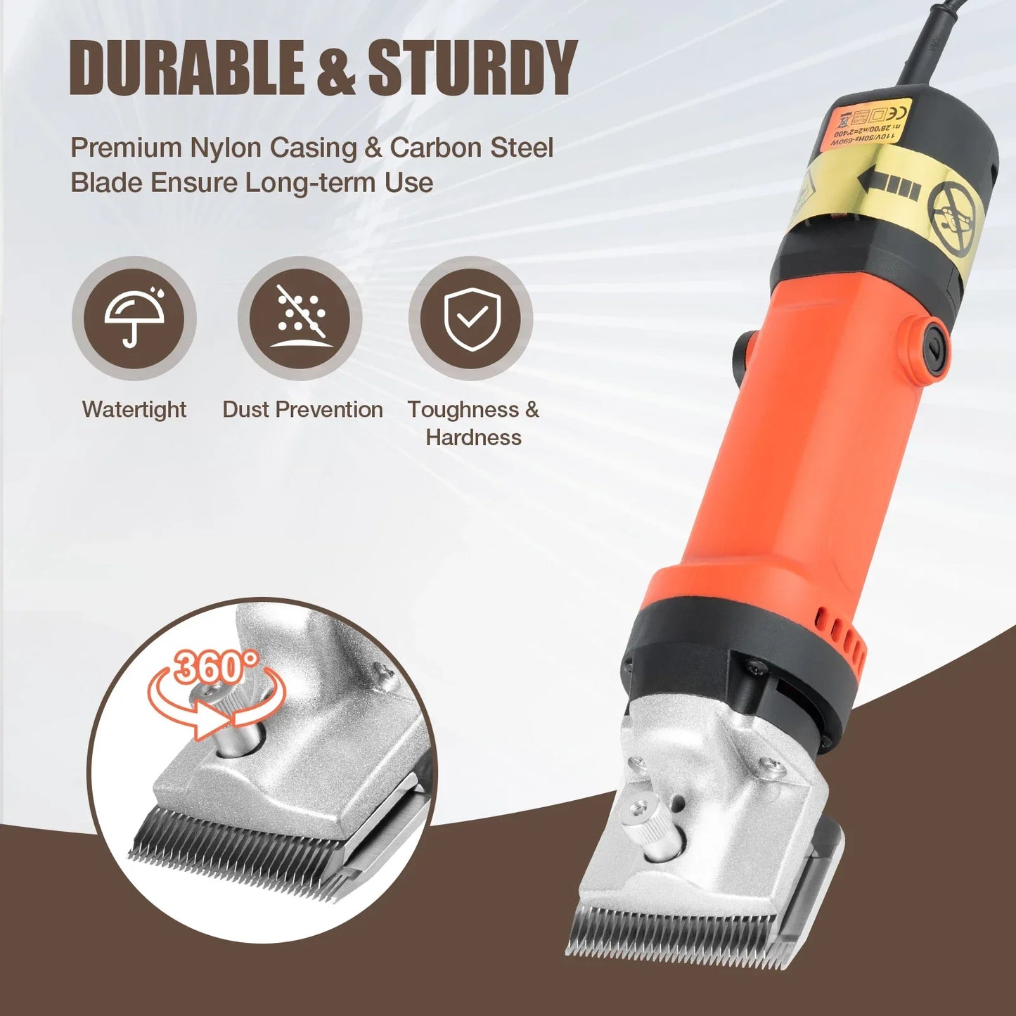 110V 350W Electric Horse Clipper 6 Adjustable Gears Clipper with 75dB Low Noise for Horse and Livestock Trimming