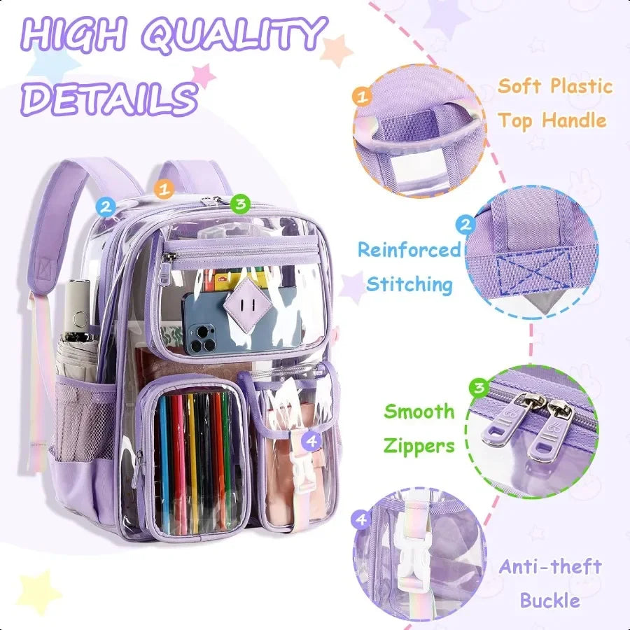 Clear Backpack for SchoolHeavy Duty PVC Transparent Bookbag for Girls Stadium Appd See Through Backpack