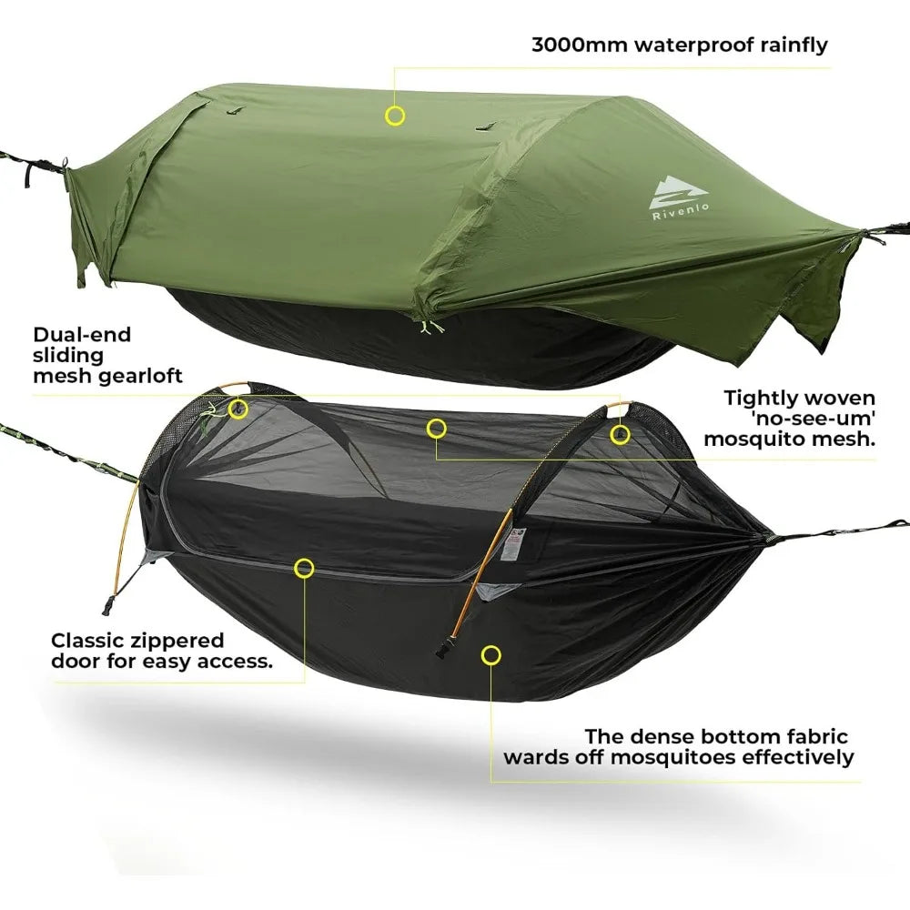 3-in-1 Portable Waterproof Camping Hammock with Mosquito Net and Rain Cover for Outdoor Adventures