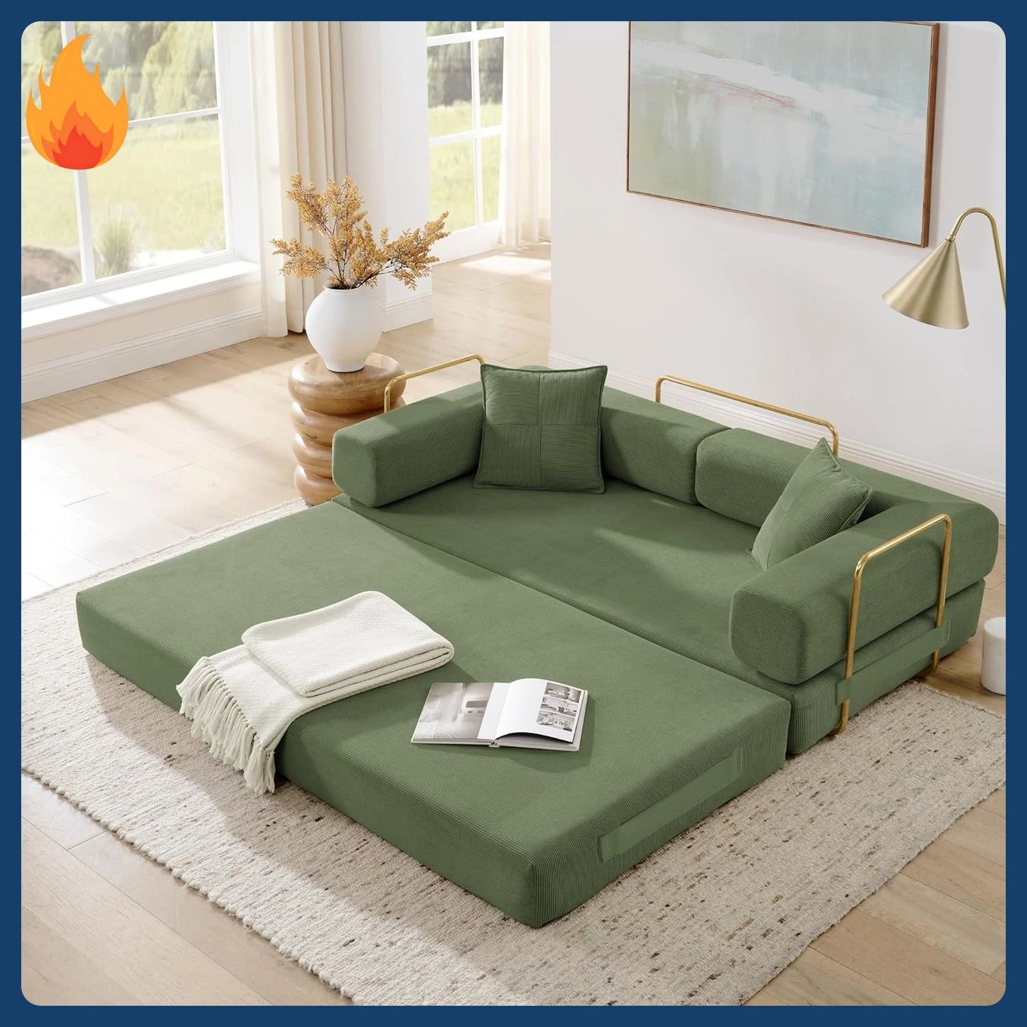 [New Arrival!]4-in-1 Folding Convertible Sofa Bed, 78 Inch Oversized Corduroy Upholstered Boneless Couch, Loveseat Sleeper with