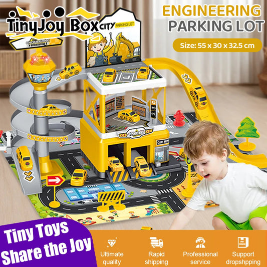 Rail Car Parking Kits DIY Assembled Runway Inertia Racing Track Cars Model Engineering Fire Vehicle Toys For Children Boys Gifts