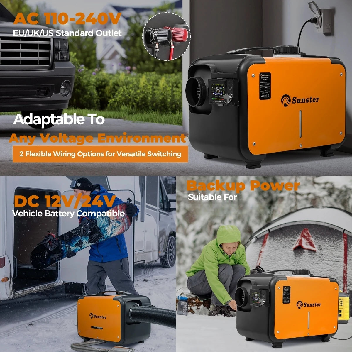 8KW 12V 24V 220V AC&DC universal Diesel Air Heater w/bluetooth App,constant temperature,24h timer Parking Heater for Van Camping