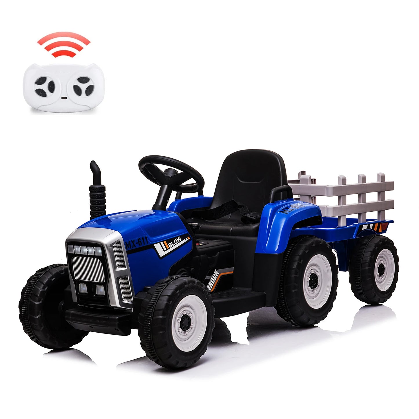 12V Kids Ride On Tractor with Trailer & Remote Control Electric Vehicle Car 2+1 Gear Shift,Music for 3-6 Years Children 25W