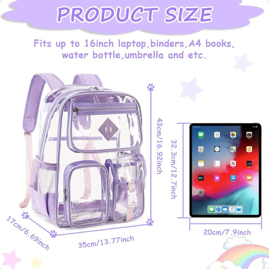 Clear Backpack for SchoolHeavy Duty PVC Transparent Bookbag for Girls Stadium Appd See Through Backpack
