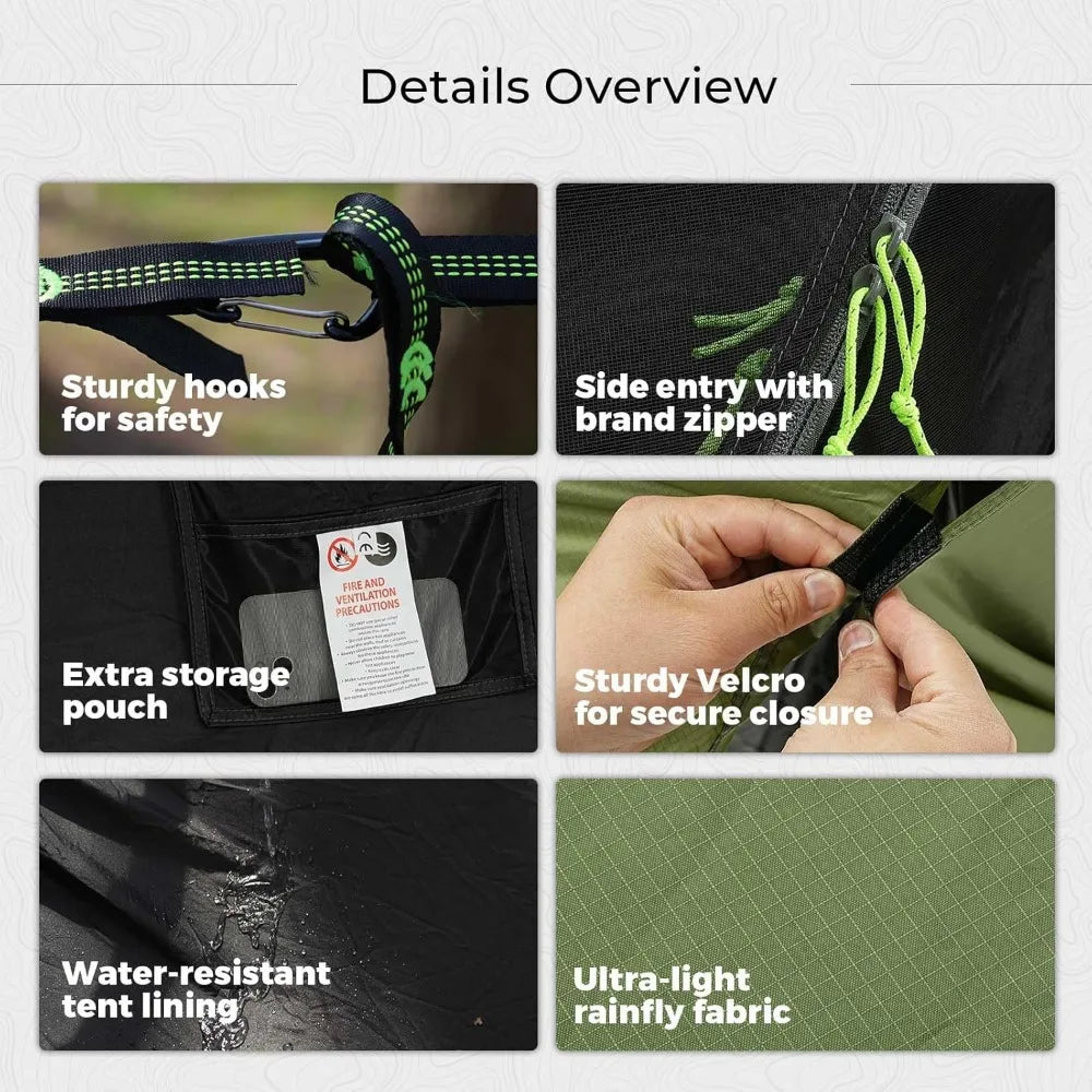 3-in-1 Portable Waterproof Camping Hammock with Mosquito Net and Rain Cover for Outdoor Adventures