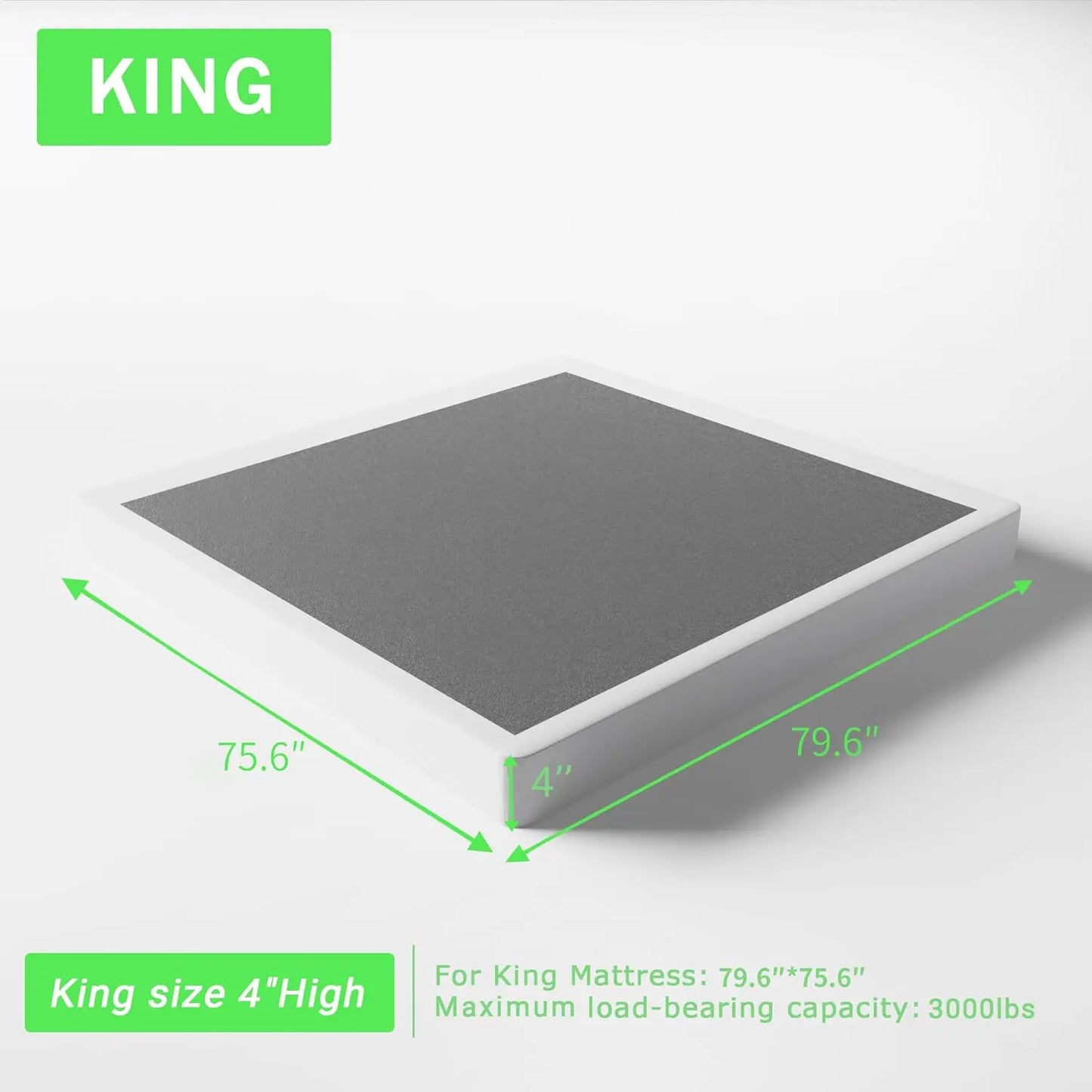Spring 4 Inch, Low Profile King Size Box Spring Only, Heavy Duty Mattress Foundation Metal Bed Base with Fabric Cover,