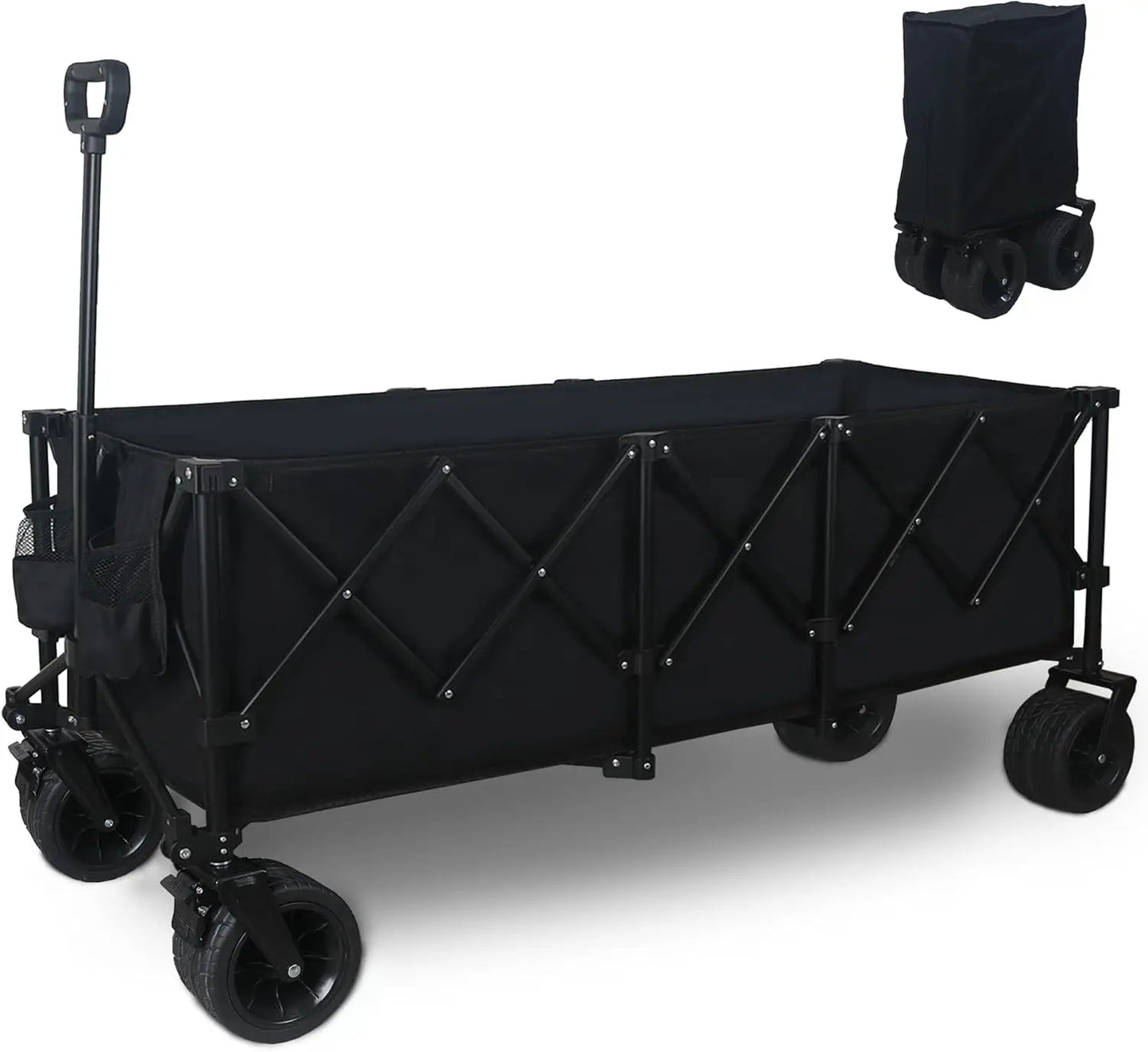 220L Collapsible Foldable Wagon with 350lbs Weight Capacity, Beach Wagon with All-Terrain Wheels & Drink Holders, Heavy Duty Fol