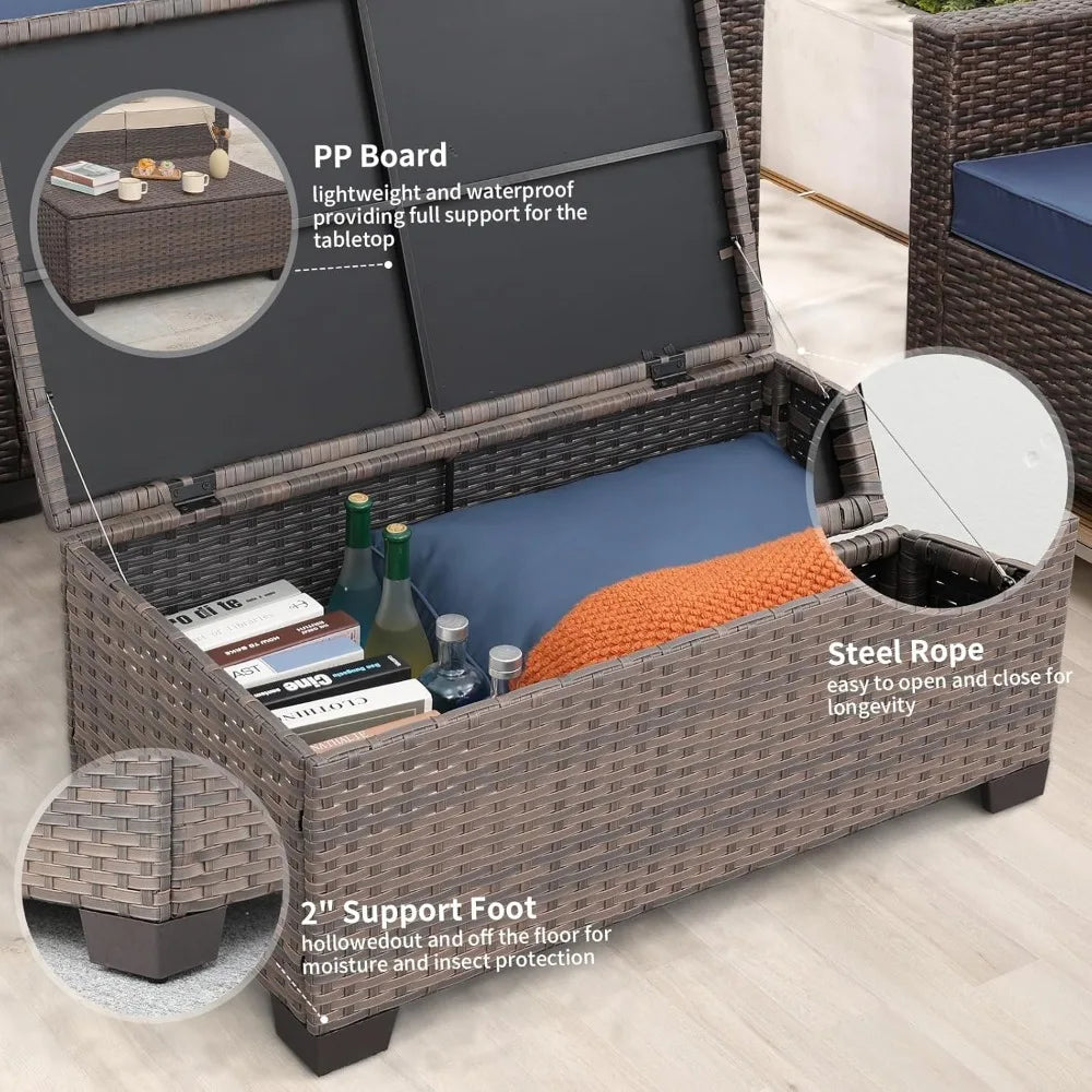 Outdoor Patio Storage Coffee Table with Wicker Design and Box Furniture