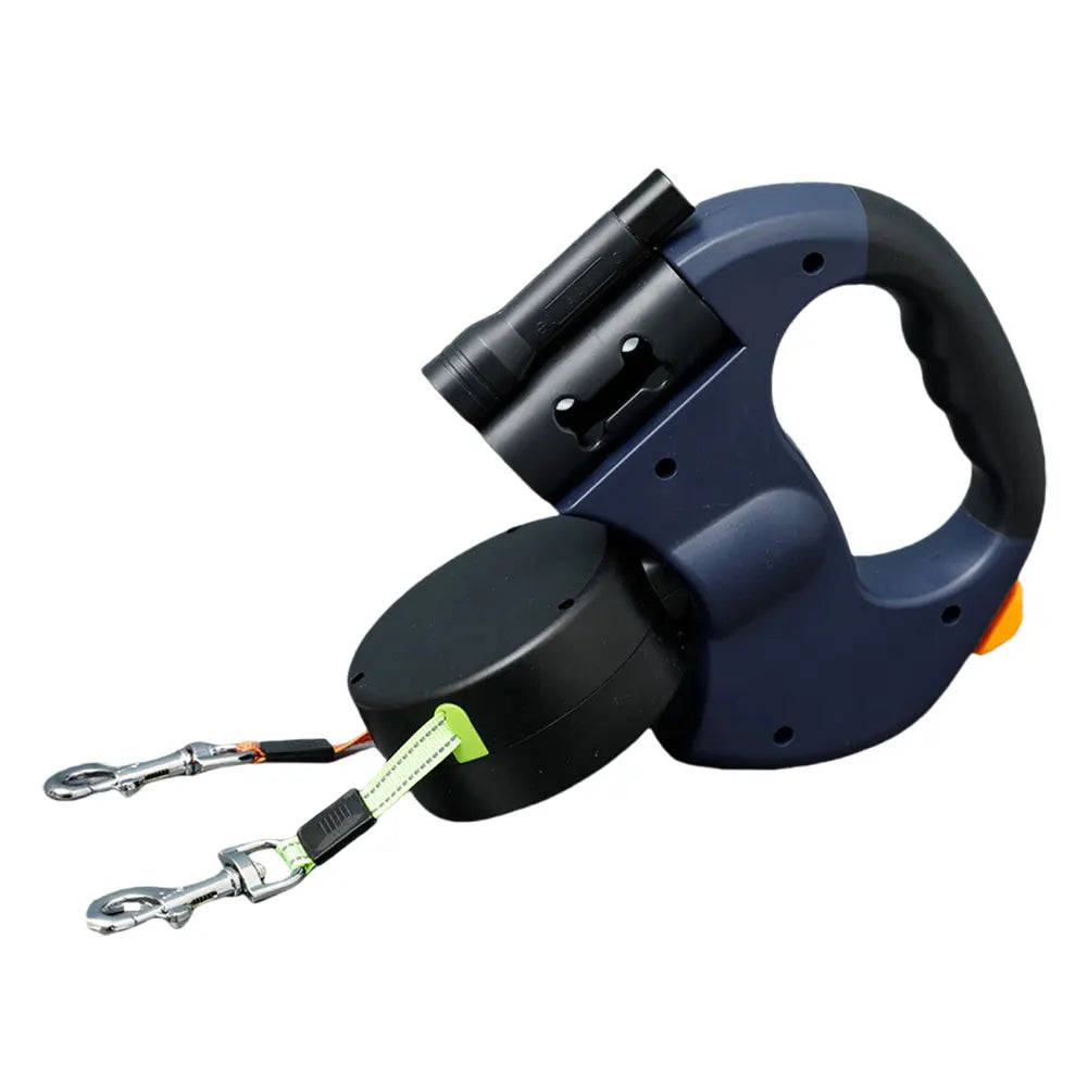 Double Headed Dog Leash Traction Rope 360 Degree Swivel Dog Walking Leash with LED Light Retractable Dog Leash for 2 Dogs