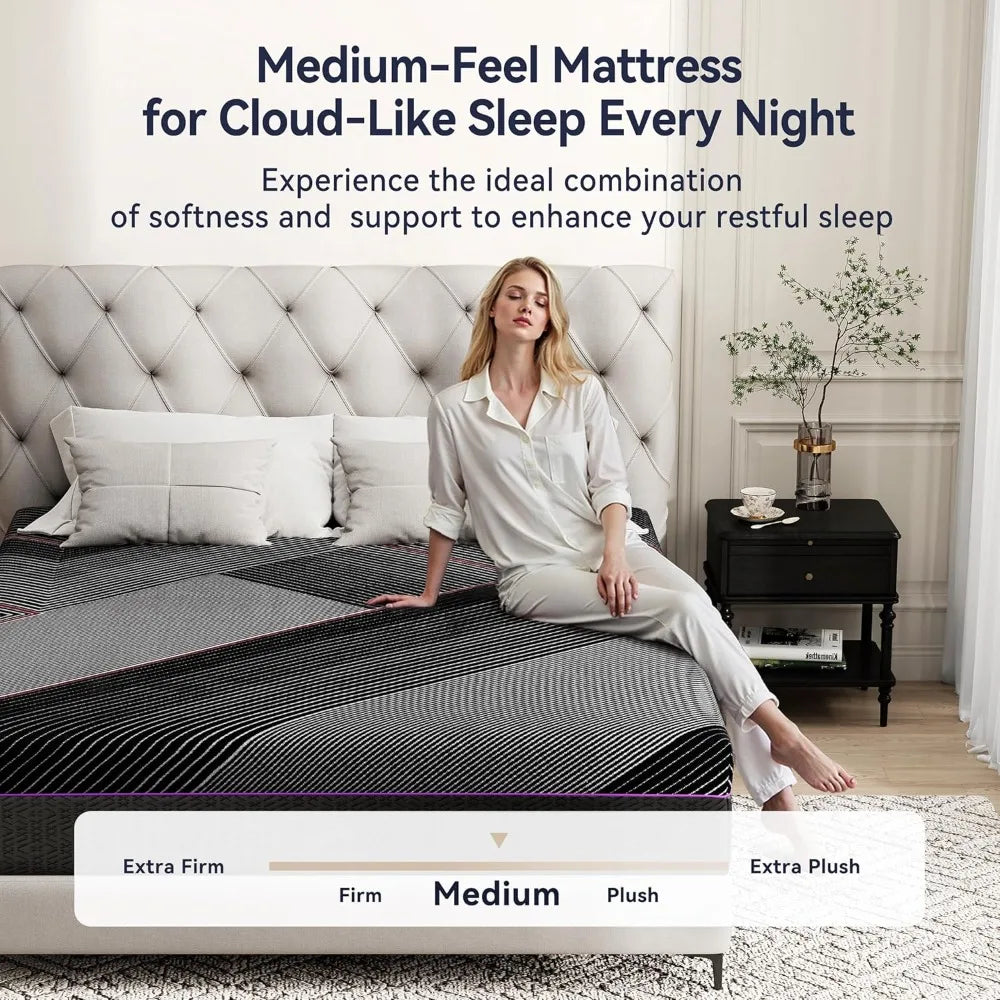 Mattress, 12 Inch Memory Foam Mattress for Pressure Relief, Medium Feel, Cooling Gel Memory Foam with Washable Co