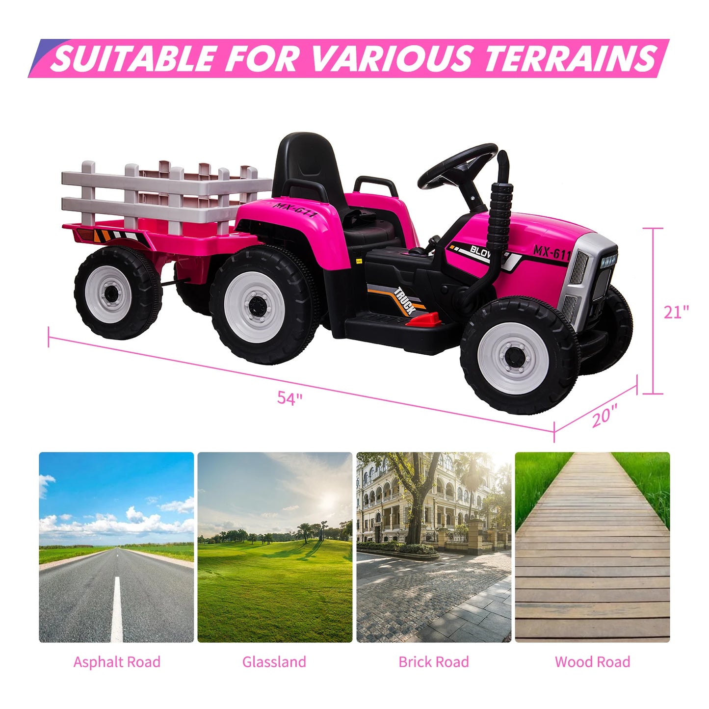 12V Kids Ride On Tractor with Trailer & Remote Control Electric Vehicle Car 2+1 Gear Shift,Music for 3-6 Years Children 25W