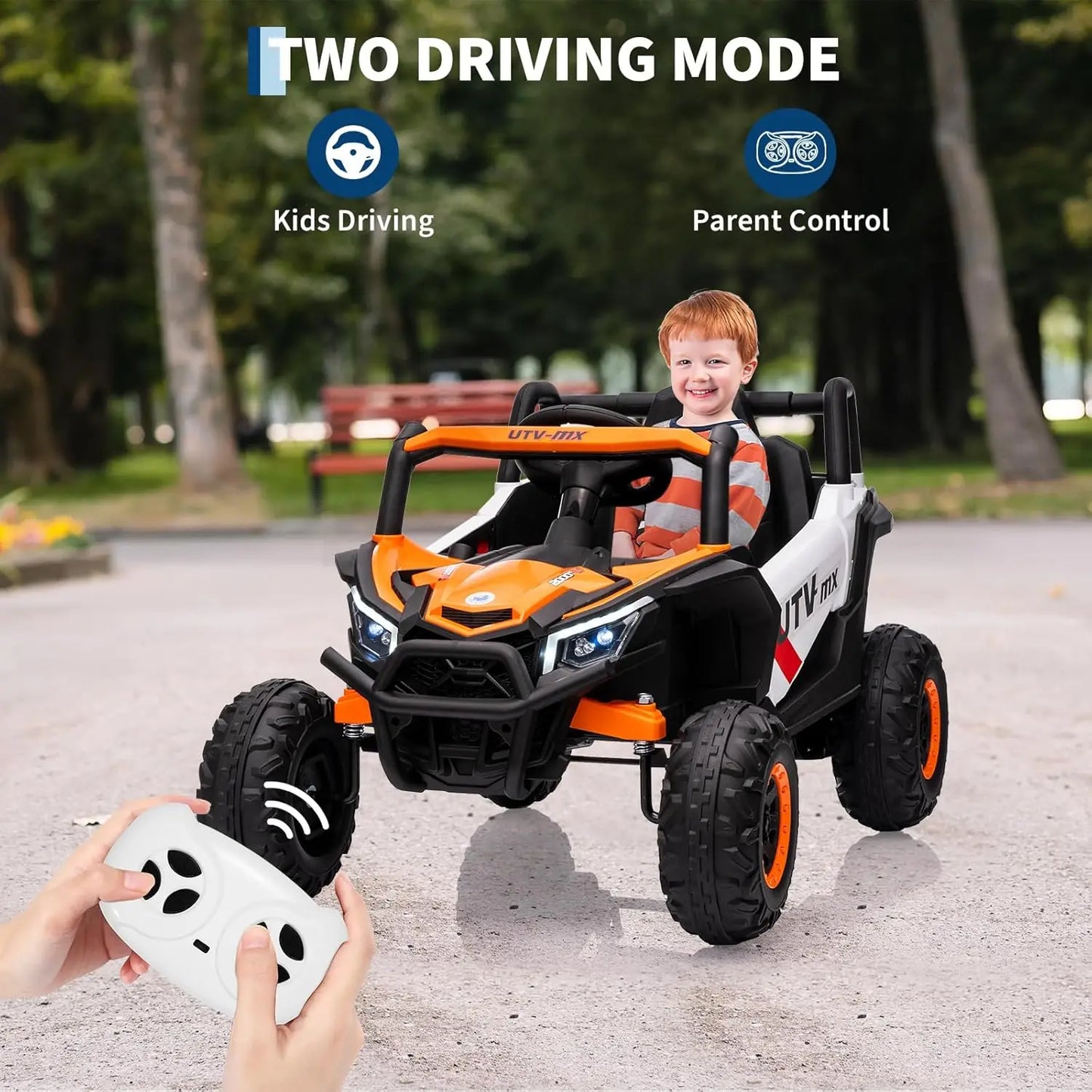 12V Kids Ride On Car,UTV Truck with Remote Control,4WD/2WD Switchable,Electric Vehicle with 4 Spring Suspension for Ages 3-8 Y