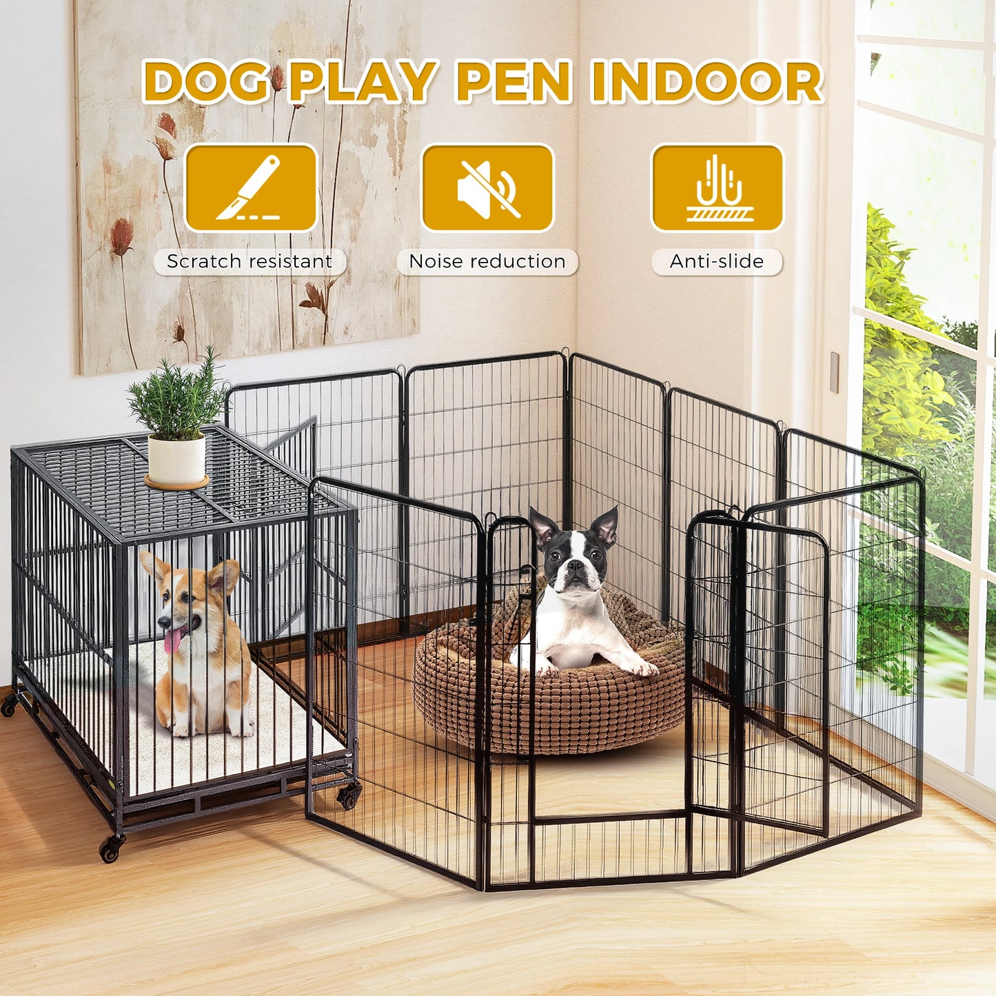 Dog Playpen with Door, Outdoor/Indoor Foldable Metal Pet Fence, Heavy Duty Puppy Exercise Pen for Yard, RV Camping, DIY Pet Cage