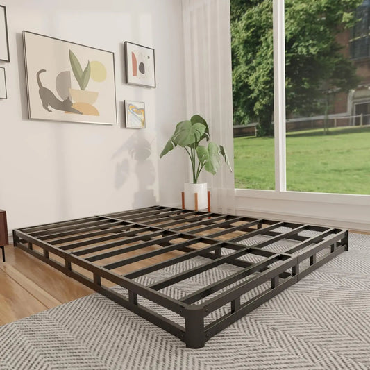 Spring 4 Inch, Low Profile King Size Box Spring Only, Heavy Duty Mattress Foundation Metal Bed Base with Fabric Cover,