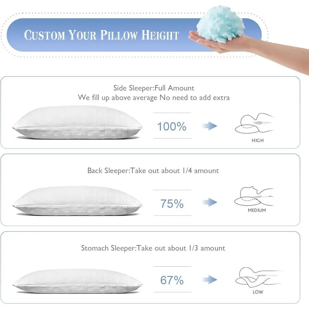 Cooling Bed Pillows Set of 2 Adjustable Loft Shredded Memory Foam No-Flat Design Ergonomic Cooling Fiber Air Circulation Sleep