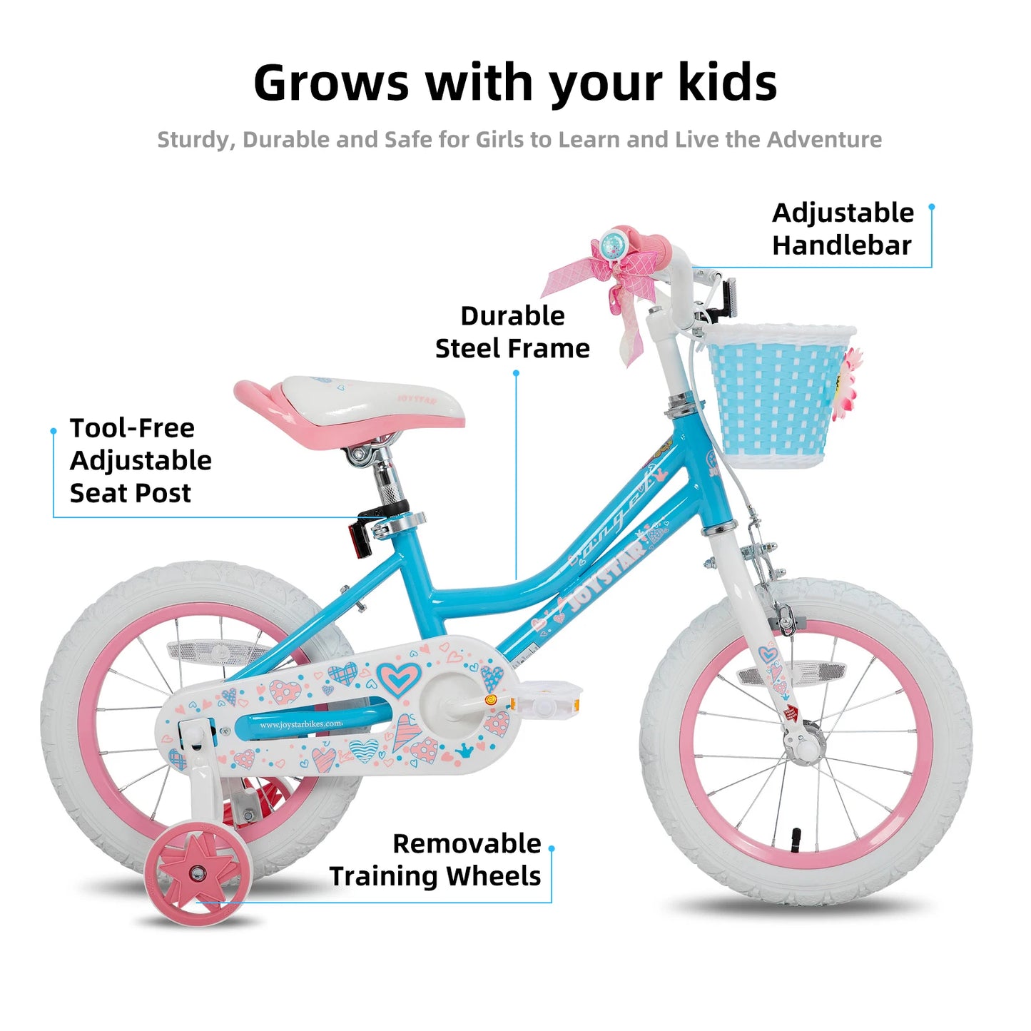 JOYSTAR Bike for 2-13 Years Kids, 12-20 Inch Kids Bike with Training Wheels & Basket, 20 24 Inch Girls Bicycle with Kickstand