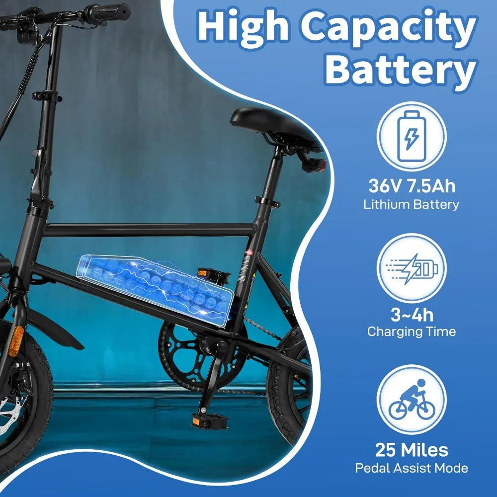 Electric Bike for Adults, 14" Folding Electric Bicycle 450W Motor with Dual Disc Brakes, Max Range 25Miles(Pedal-Assist)