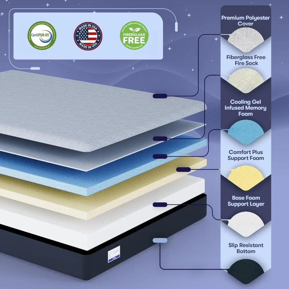 Gel Memory Foam Mattress in a Box, Made in The USA, CertiPUR-US, Oeko-Tex, and Fiberglass-Free Certified Bed, 8 inch Firm