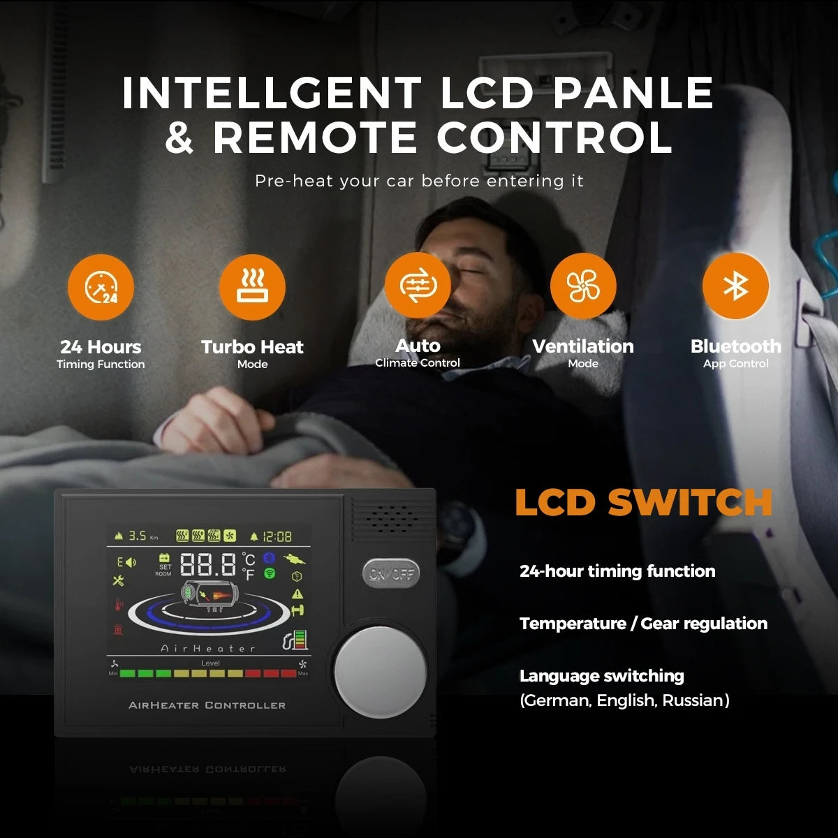 8KW 12V 24V 220V AC&DC universal Diesel Air Heater w/bluetooth App,constant temperature,24h timer Parking Heater for Van Camping