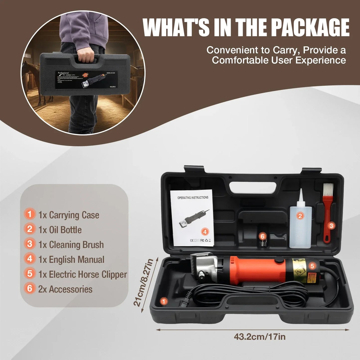 110V 350W Electric Horse Clipper 6 Adjustable Gears Clipper with 75dB Low Noise for Horse and Livestock Trimming