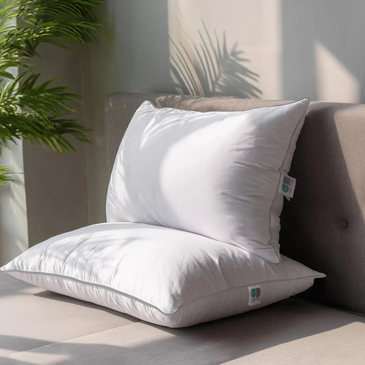 2pcs 90% Goose Feather Down Pillows, Hotel Pillows for Sleeping, Breathable Cotton Cover, Fluffy Support Back, Stomach Sleepers