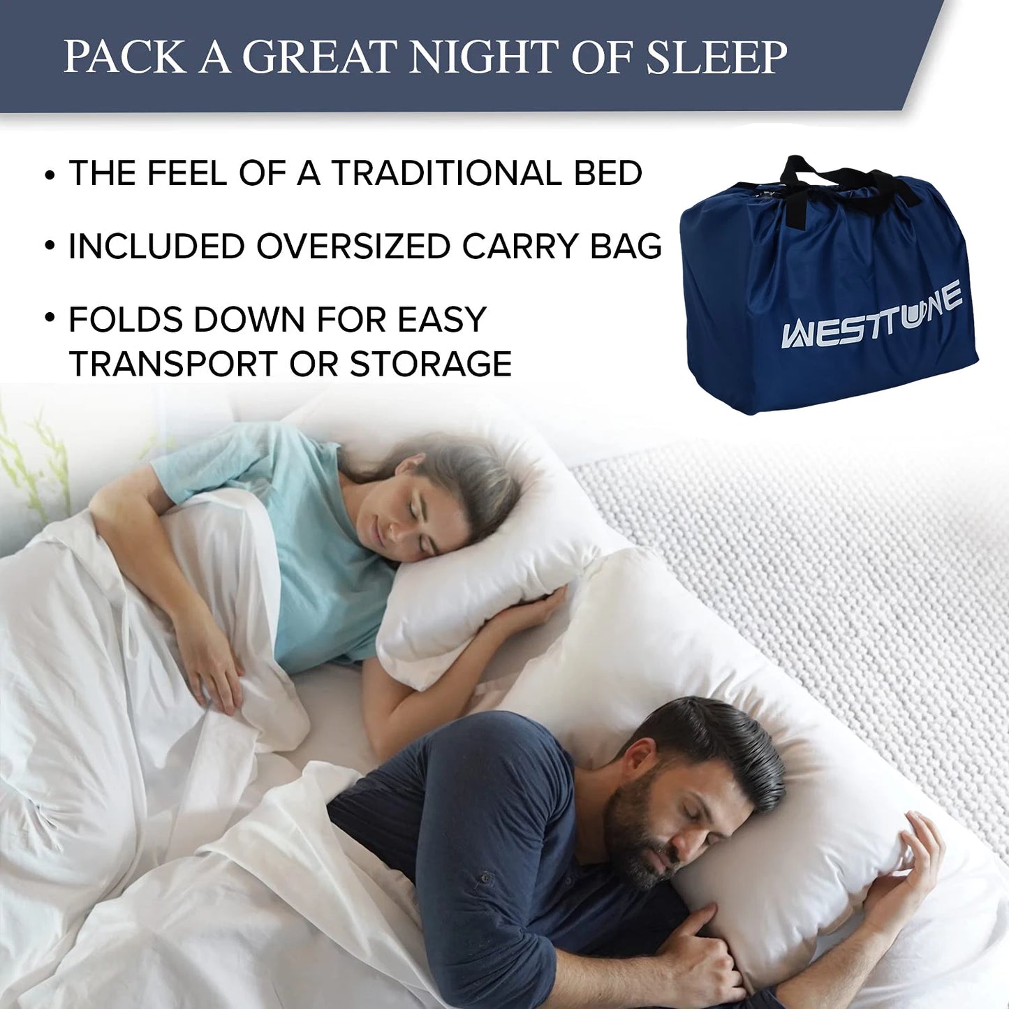 80x60x20in Queen Size Flocking Air Mattress With Built-in Pollow & High-Speed Pump for Home Camping Guests Luxury Double Airbed