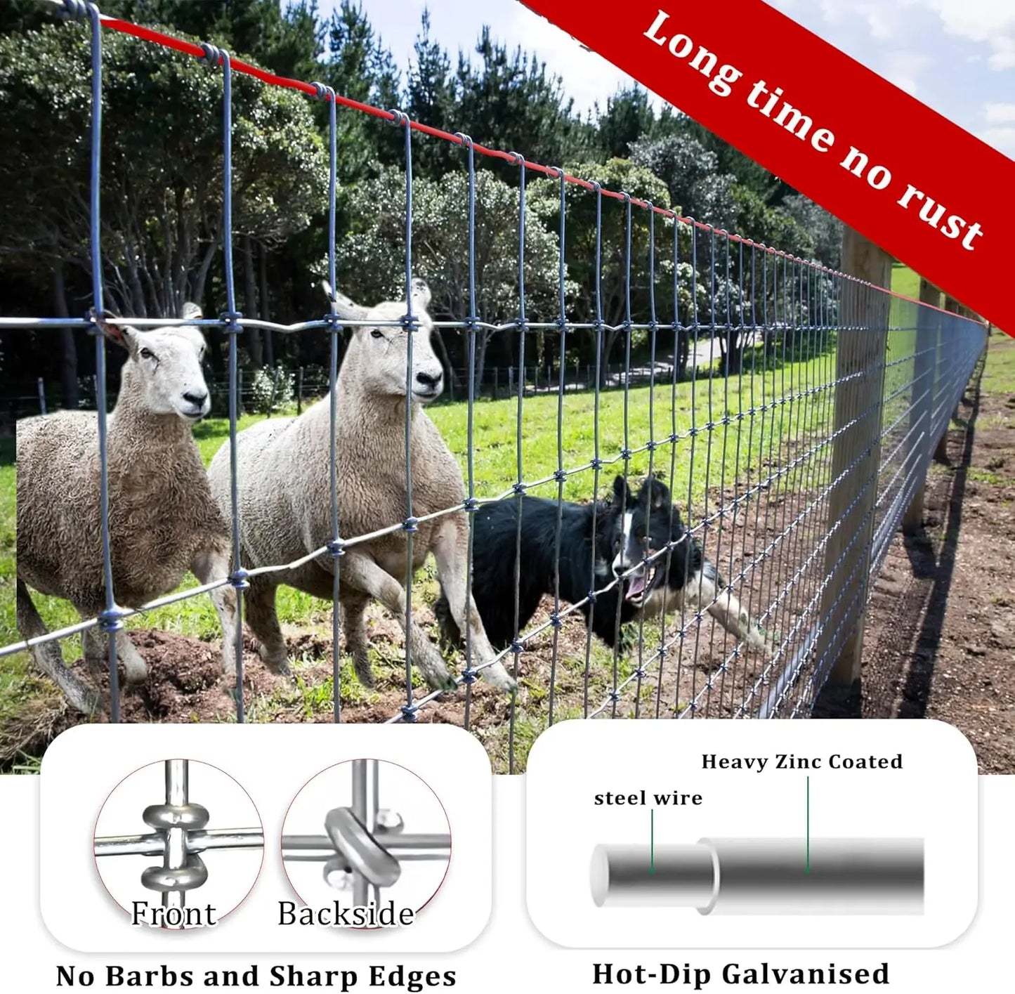 Heavy Duty Farm Fence 4x100FT, 2x4 Inch Mesh, Durable No-Climb Horse Fencing for Cattle, Goats,Sheep,Large Dogs