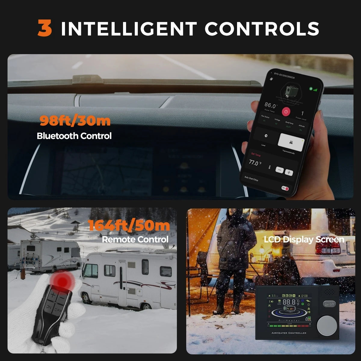 8KW 12V 24V 220V AC&DC universal Diesel Air Heater w/bluetooth App,constant temperature,24h timer Parking Heater for Van Camping