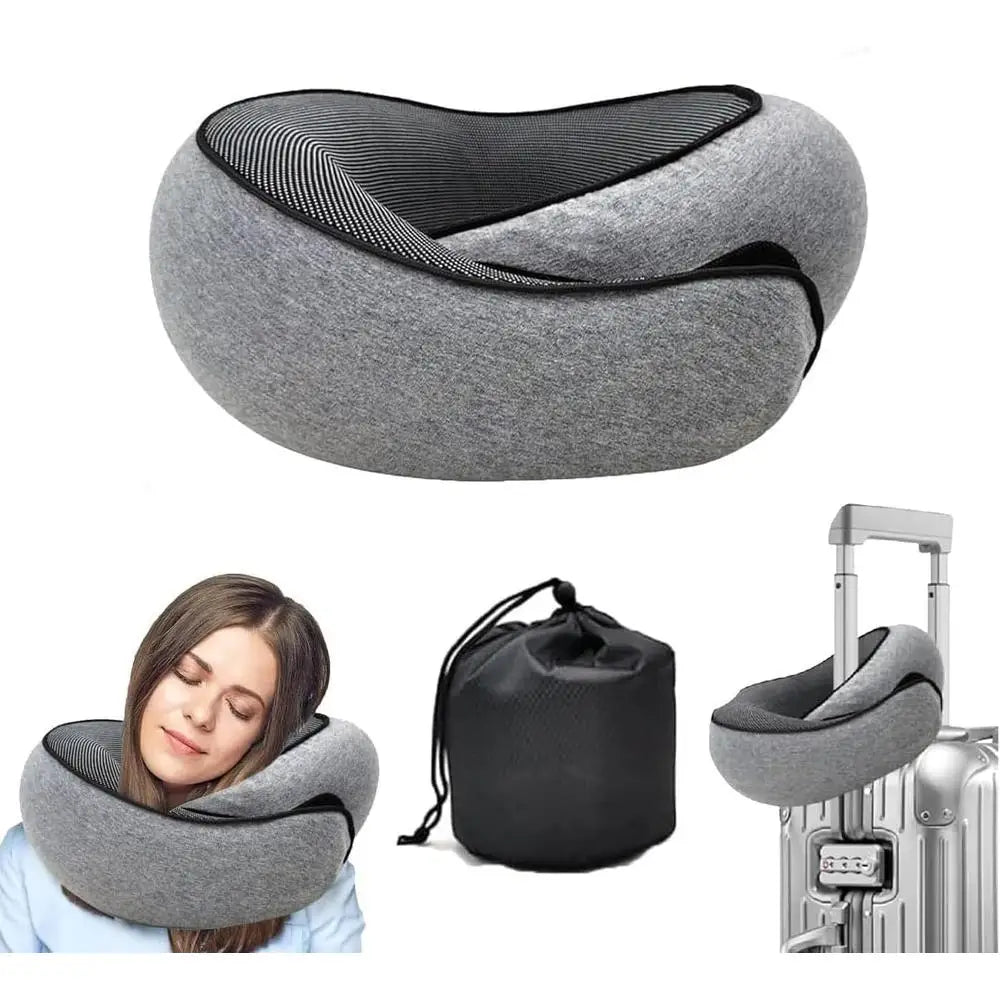 Ergonomic Travel Pillow Neck Support with Chin Wrap Ideal Airplane Car Train Bus Comfort