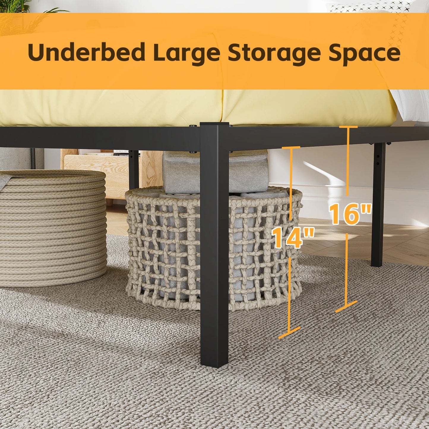 16 Inch Twin Bed Frame Heavy Duty Metal Platform Bed with Underbed Storage, No Box Spring Needed, Easy Assembly